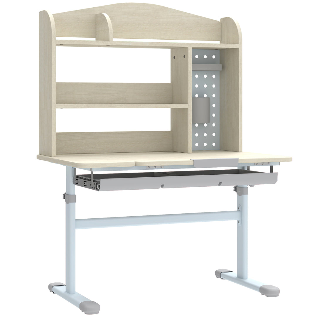 Kids Desk Height Adjustable with Tilt-Desktop, Hutch, Drawer, Storage Shelf, Pegboard, for 3-12 Years Old