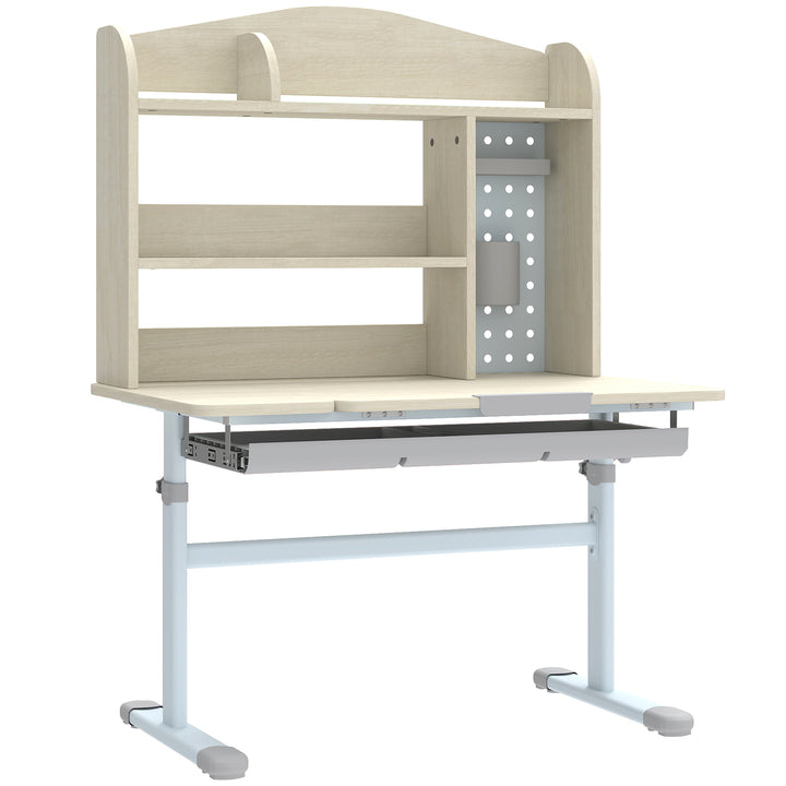 Kids Desk Height Adjustable with Tilt-Desktop, Hutch, Drawer, Storage Shelf, Pegboard, for 3-12 Years Old