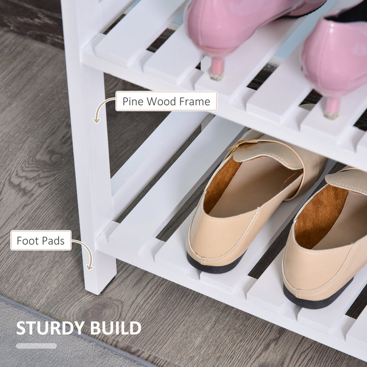3-Tier Shoe Rack Wood Frame Slatted Shelves Spacious Open Hygienic Storage Home Hallway Furniture Family Guests 70L x 26W x 57.5H cm - White