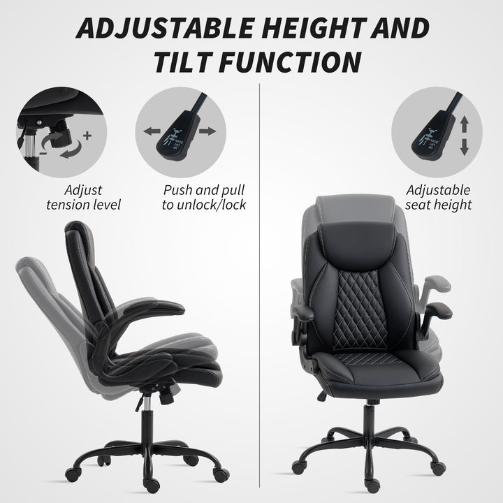 Faux Leather Office Chair. with Flip-Up Armrests - Black