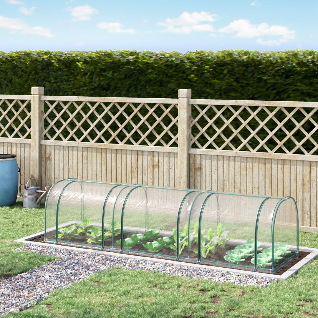 MCL Mini Greenhouse, Small Polytunnel Green House with Zipped Doors, Steel Frame for Garden Patio, 300 x 100 x 80cm, Clear