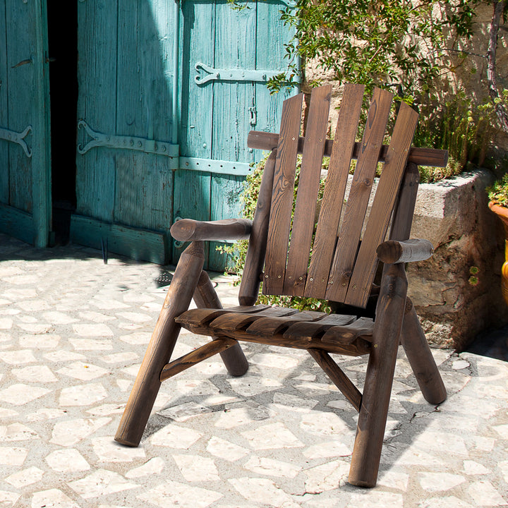 Outsunny Adirondack Chair with Ergonomic Design, Wooden Garden Patio Furniture for Lounging and Relaxing, Carbonised Colour