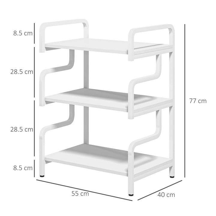 HOMCOM 3-Tier Storage Shelves, Metal Shelving Unit, Industrial Printer Table for Home Office, Display Rack for Living Room, White | Aosom UK