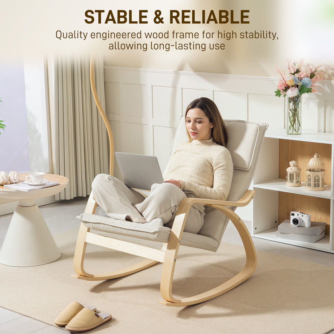 Comfortable Relax Rocking Chair, Upholstered Lounge Chair Recliner with High Back and Headrest for Living Room, Bedroom, Cream White