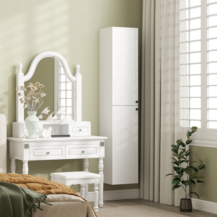 Wall Mounted Tall Bathroom Storage Cabinet with Soft-Close Hinges, Slim Bathroom Cabinet with 2 Doors, White