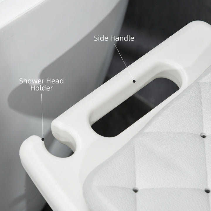 HOMCOM Shower Seating: Adjustable Aluminium Frame with Removable Cushion, Integrated Shower Head Holder, Anti-Slip Design for Elderly Care | Aosom UK