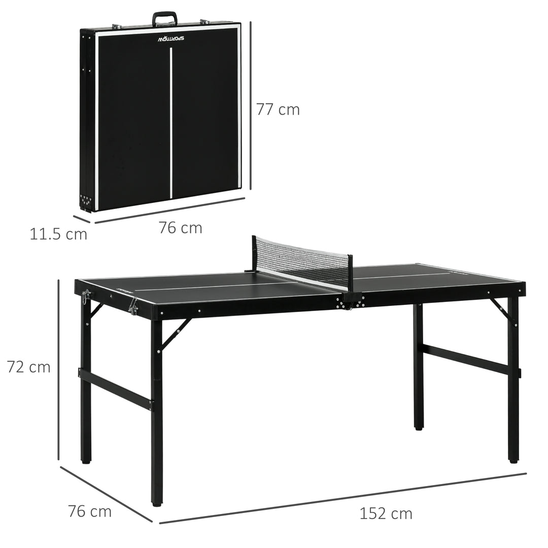 MCL 5ft Mini Table Tennis Table, Folding Ping Pong Table with Net and Aluminium Frame, Portable Ping Pong Game Set for Indoor Outdoor Use, Black