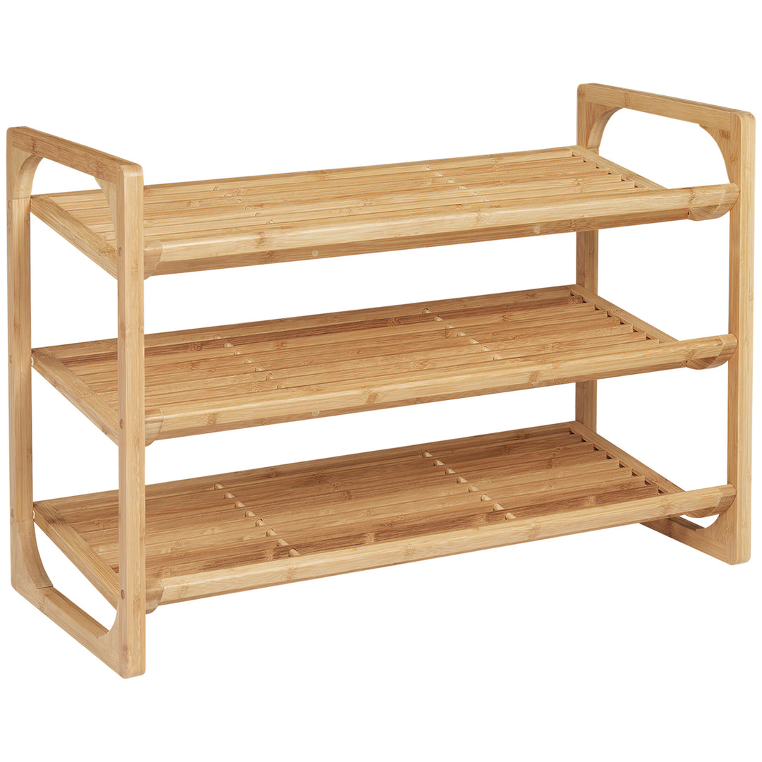 3-Tier Shoe Rack, Bamboo Shoe Storage Organizer with Slatted Shelves, Free Standing Shoe Shelf Stand for 9 Pairs of Shoes for Entryway, Hallway, Natural