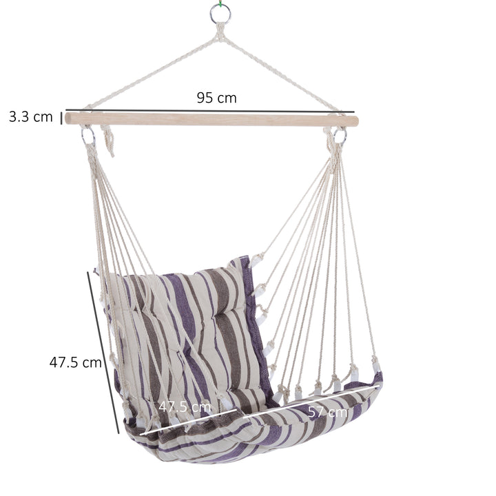 Outsunny Outdoor Hammock Hanging Rope Cushioned Chair Garden Yard Patio Swing Seat Wooden Cotton Cloth (Brown)