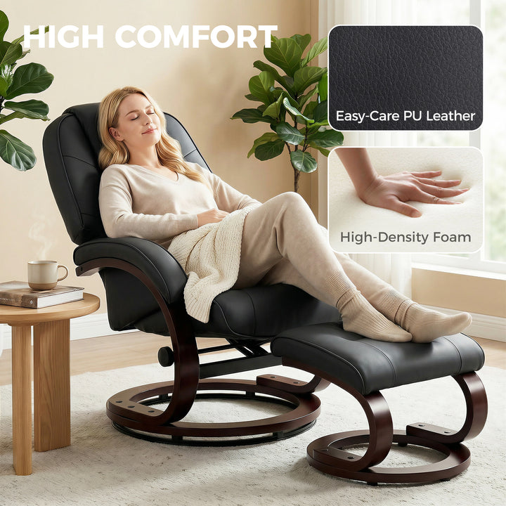 Swivel Recliner Chair with Footstool, PU Leather Recliner Armchair wit