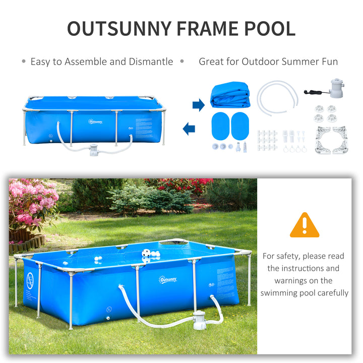 Outsunny Steel Frame Pool with Filter Pump and Filter Cartridge Rust Resistant Above Ground Pool with Reinforced Sidewalls, 252 x 152 x 65cm, Blue