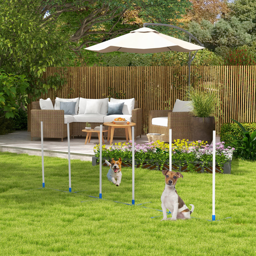 Dog Agility Equipment Training Adjustable Obstacle Course Set with 6 Weaves Poles Storage Bag for Pet Outdoor Games Exercise