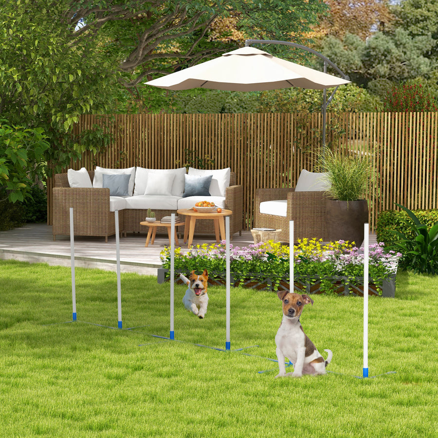 Dog Agility Equipment Training Adjustable Obstacle Course Set with 6 Weaves Poles Storage Bag for Pet Outdoor Games Exercise