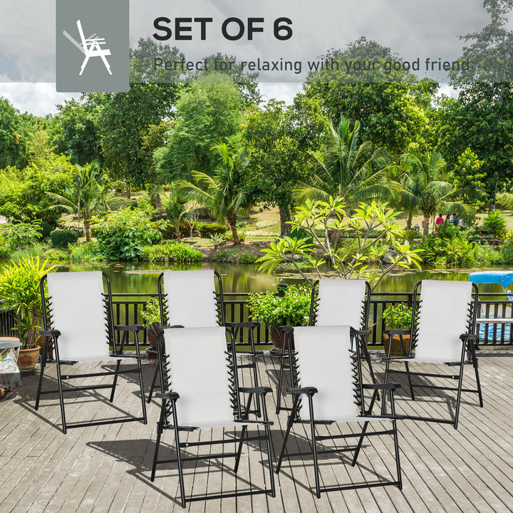 Set of 6 Patio Folding Chair Set, Garden Portable Outdoor Chairs with Armrest and Breathable Mesh Fabric Seat and Backrest, for Camping, Beach, Deck, Lawn, Cream White