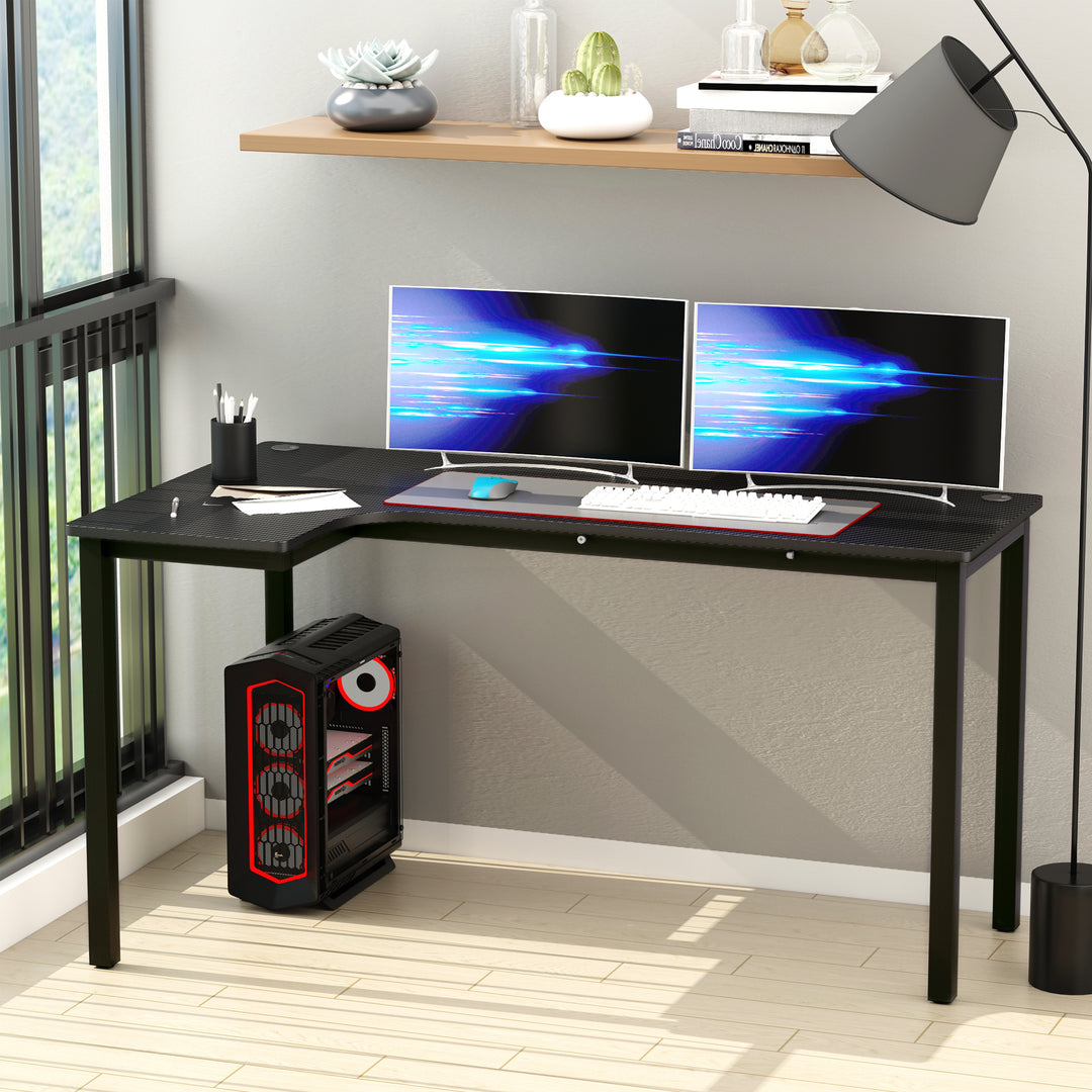 MCL L-Shaped Gaming Desk, Computer Corner Desk, Home Office Workstation with Cable Management, 145 x 81 x 76cm, Black, Left