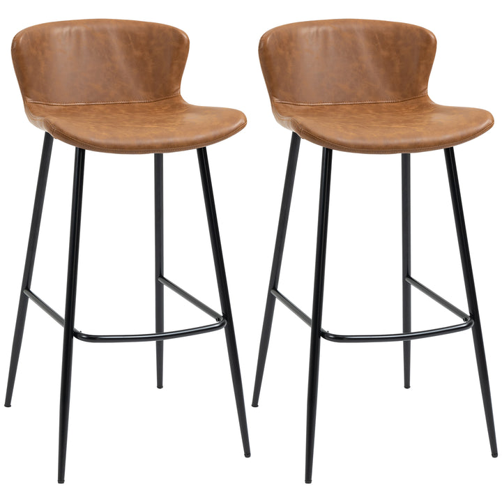 HOMCOM Bar Stools Set of 2, PU Leather Upholstered Bar Chairs, Counter Bar Stool with Backs and Steel Legs for Dining Room, Brown | Aosom UK