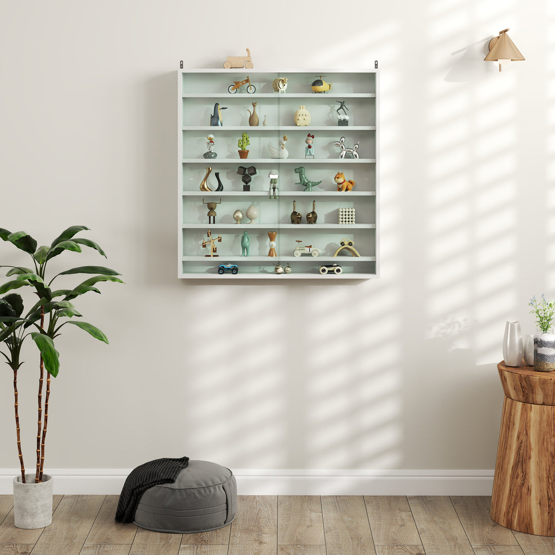 Six Shelf Display Cabinet, with Glass Doors - White