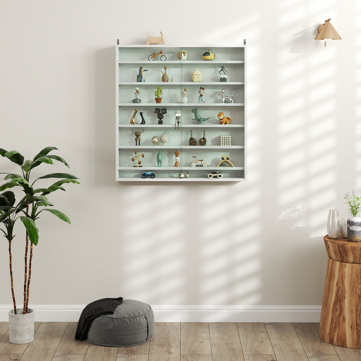 Six Shelf Display Cabinet, with Glass Doors - White