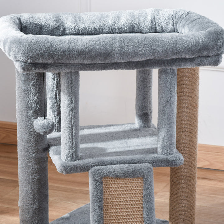 MCL Cat Tree Tower for Indoor Cats Cat Scratching Post Climbing Activity Centre w/Jute Scratching Pad, Toy Ball, Cat House - Grey