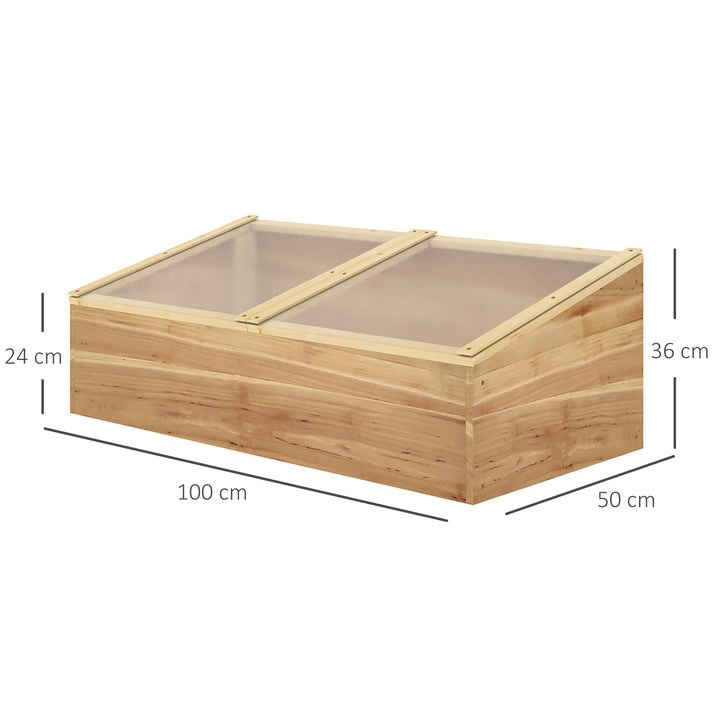 MCL Wooden Cold Frame Greenhouse Garden Polycarbonate Grow House  with Independent Openable Top Covers for Flowers, Vegetables, Plants, 100 x 50 x 36 cm, Natural