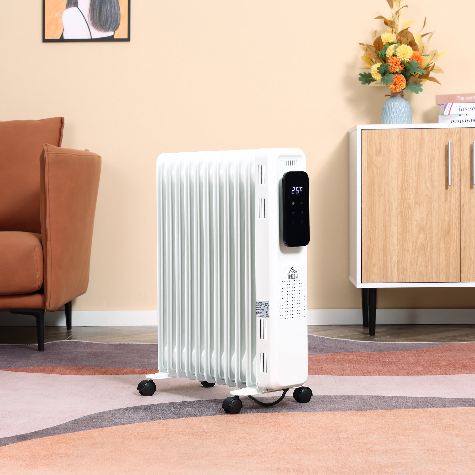 2500W Oil Filled Radiator, 11 Fin Portable Electric Heater with LED Display, 24H Timer, 3 Heat Settings, Adjustable Thermostat, Safety Cut off, Remote Control, White