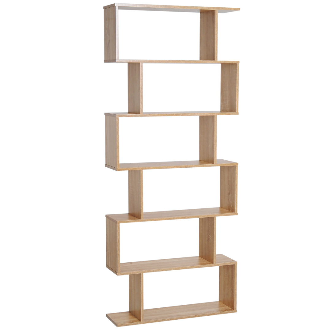MCL Bookcase, 6 Tier Shelf S Shaped Bookshelf, Storage Unit, Display Shelf for Living Room, Bedroom, Home Office, Plant, Oak