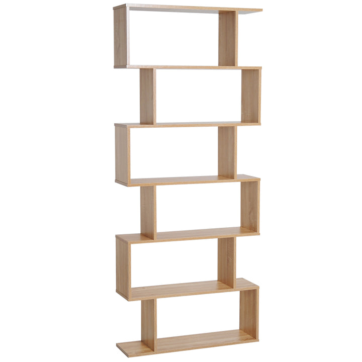 MCL Bookcase, 6 Tier Shelf S Shaped Bookshelf, Storage Unit, Display Shelf for Living Room, Bedroom, Home Office, Plant, Oak