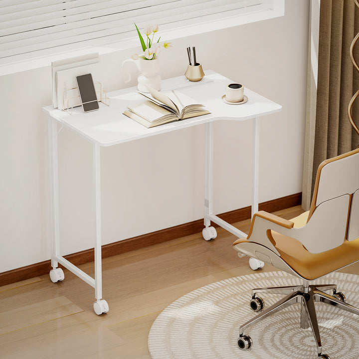 Folding Small Desk on Wheels - Black Wood Effect