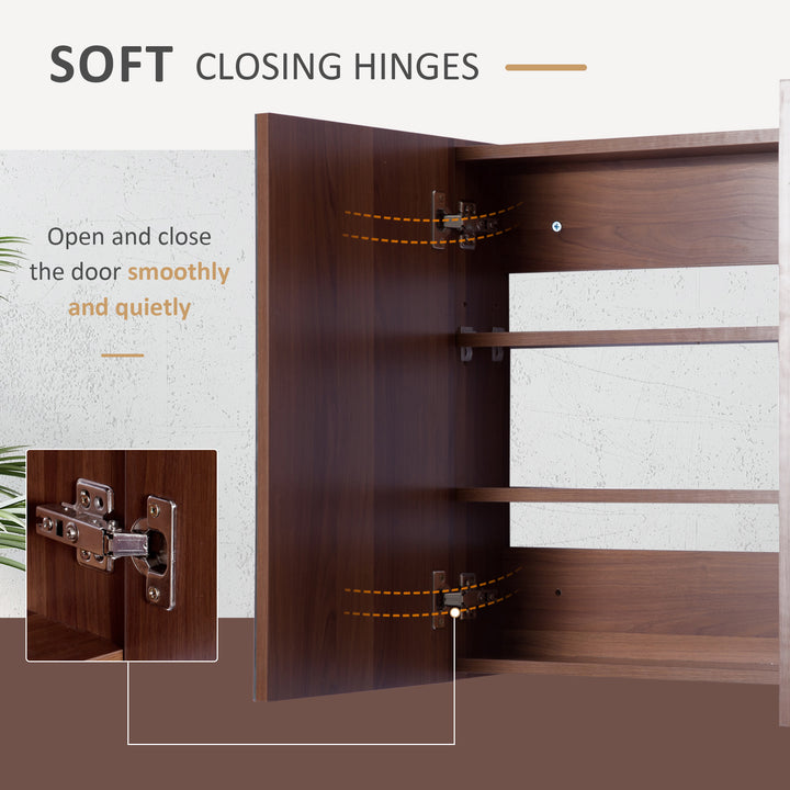 Double Door Bathroom Mirror Cabinet, Wall Mounted Bathroom Storage Cabinet, Soft Closing, 63L x 60Hcm