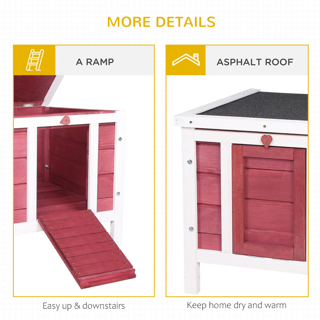 PawHut Rabbit Hutch, Wooden, Durable with Weatherproof Roof, 51 x 42 x 43 cm, Red | Aosom UK