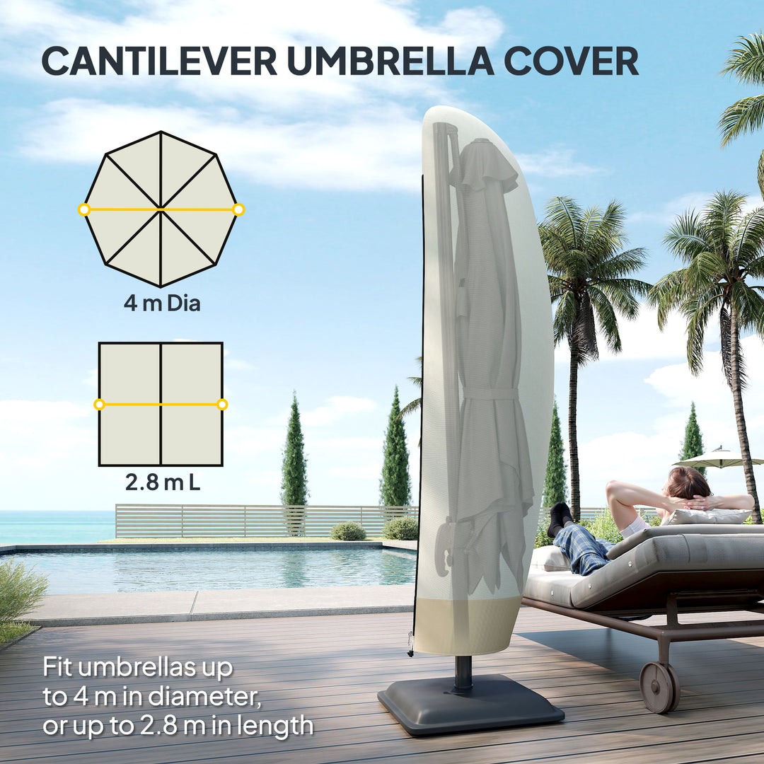 Parasol Cover, 600D Oxford Cantilever Umbrella Cover Fit for 2-4m Parasol, Banana Umbrella Protector with Zipper for Outdoor Garden, Patio, White