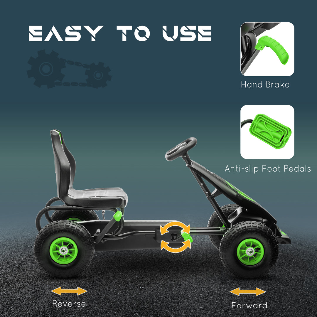 Kids Pedal Go Kart, with Adjustable Seat, Inflatable Tyres - Green
