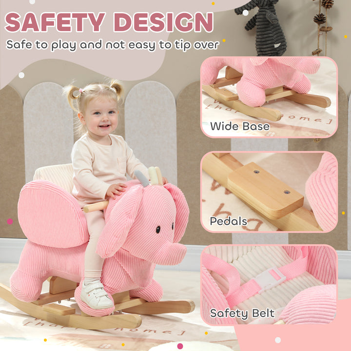 Kids Rocking Horse, Baby Ride on Elephant Rocker with Safety Belt and Sound for Toddlers 18 to 36 Months