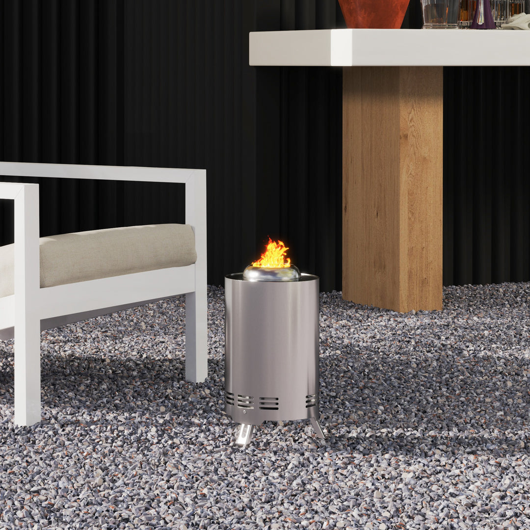 Smokeless Fire Pit, 16 x 16 cm Stainless Steel Portable Wood Burning Firepit with Poker, Wood or Pellet Fuelled Tabletop Fire Pit for Garden Camping Bonfire Party, Silver Tone