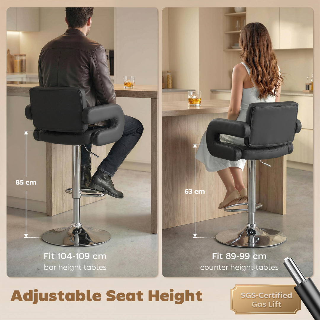 Bar Stools Adjustable Swivel Kitchen Chairs with Backrest Armrest Set 