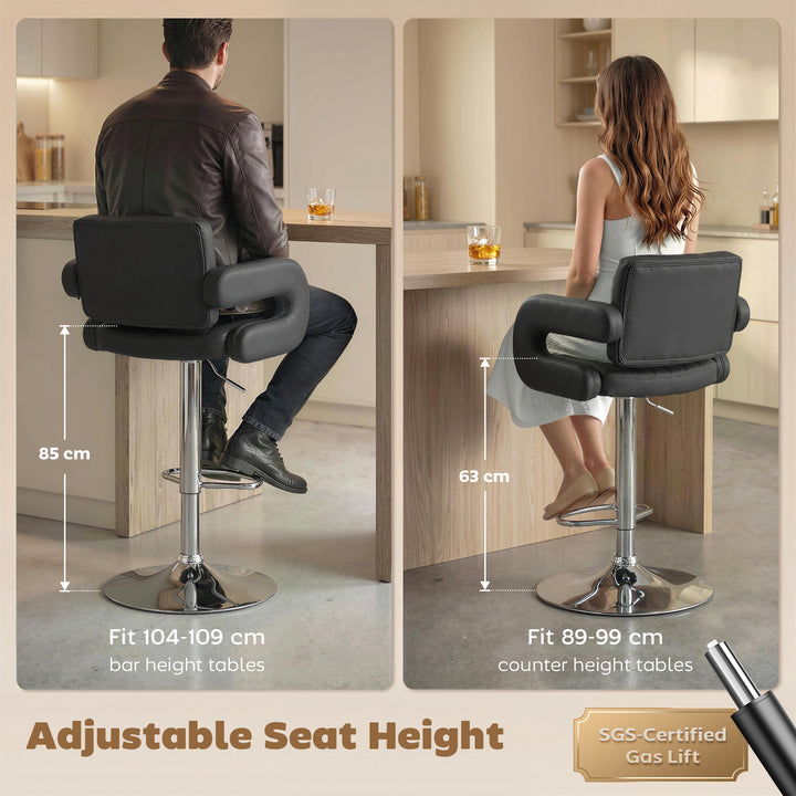 Bar Stools Adjustable Swivel Kitchen Chairs with Backrest Armrest Set 