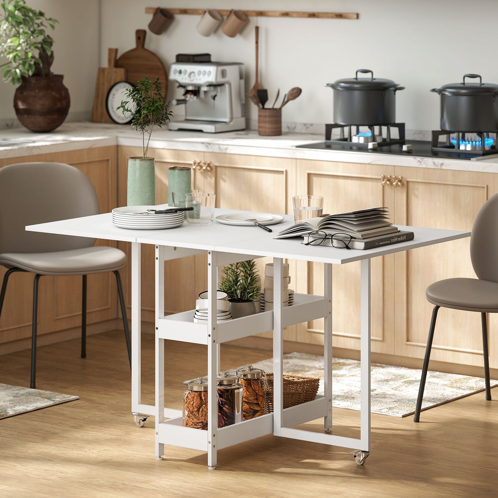 Four-Person Drop Leaf Table - White