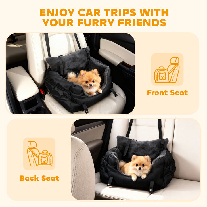 MCL Dog Car Seat for Small Dogs with Fixed Buckle, Safety Leash, Washable Cover, 58 x 45 x 28 cm, Black