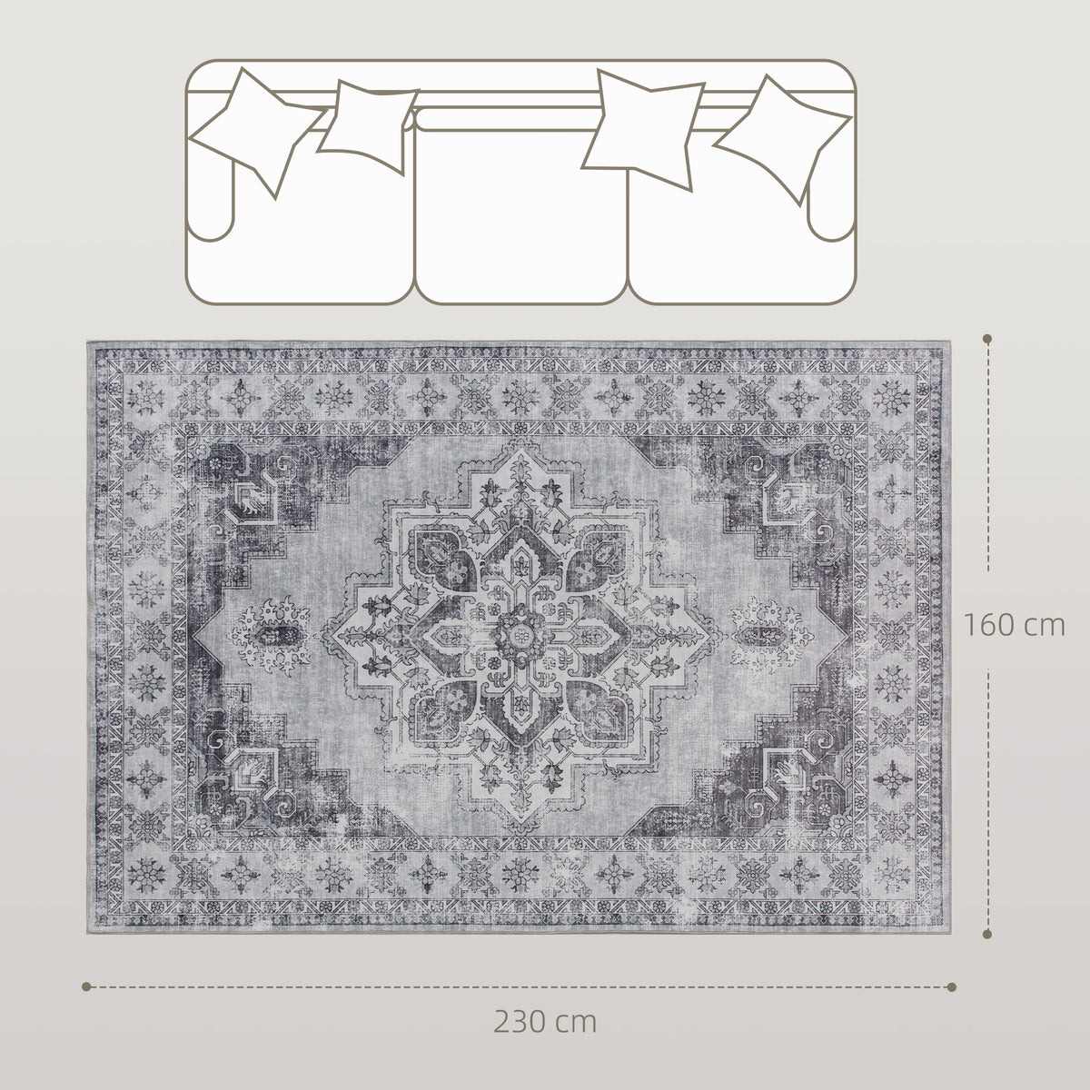 Vintage Area Rug, Non-Slip Washable Rug, Flannel Floor Carpet for Livi