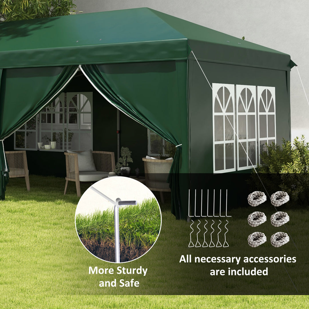 3 x 6m Pop-Up Gazebo, with Curtain Walls and Windows - Dark Green