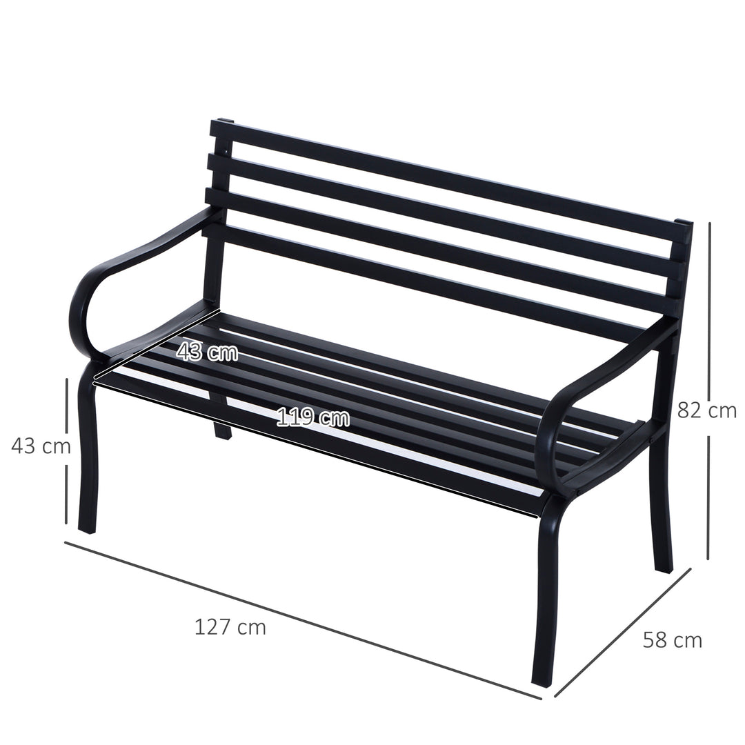 Stylish 2 Seater Metal Garden Porch Chair Bench Stable Patio Outdoor Park Metal Bench - Black