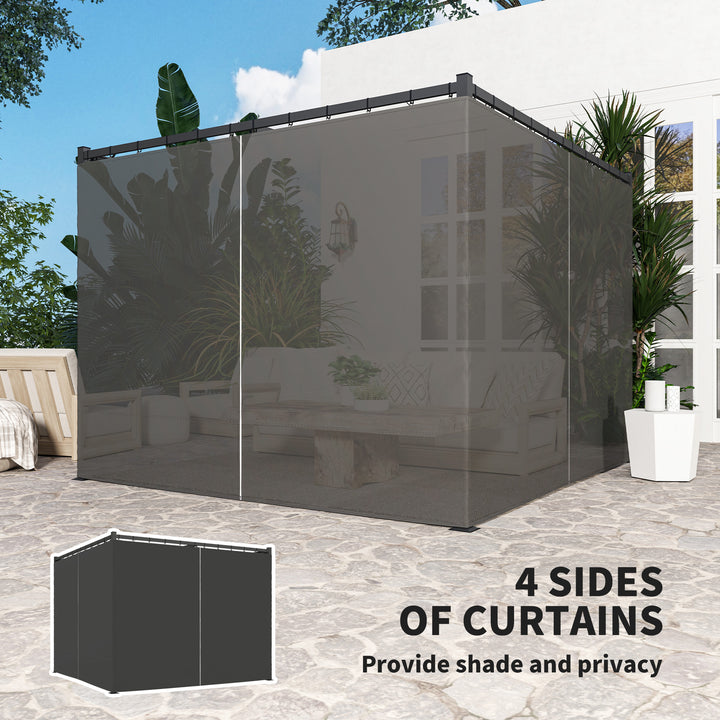 Outsunny 3 x 3(m) Retractable Pergola, Garden Gazebo Shelter with Curtains, for Grill, Patio, Deck, Charcoal Grey