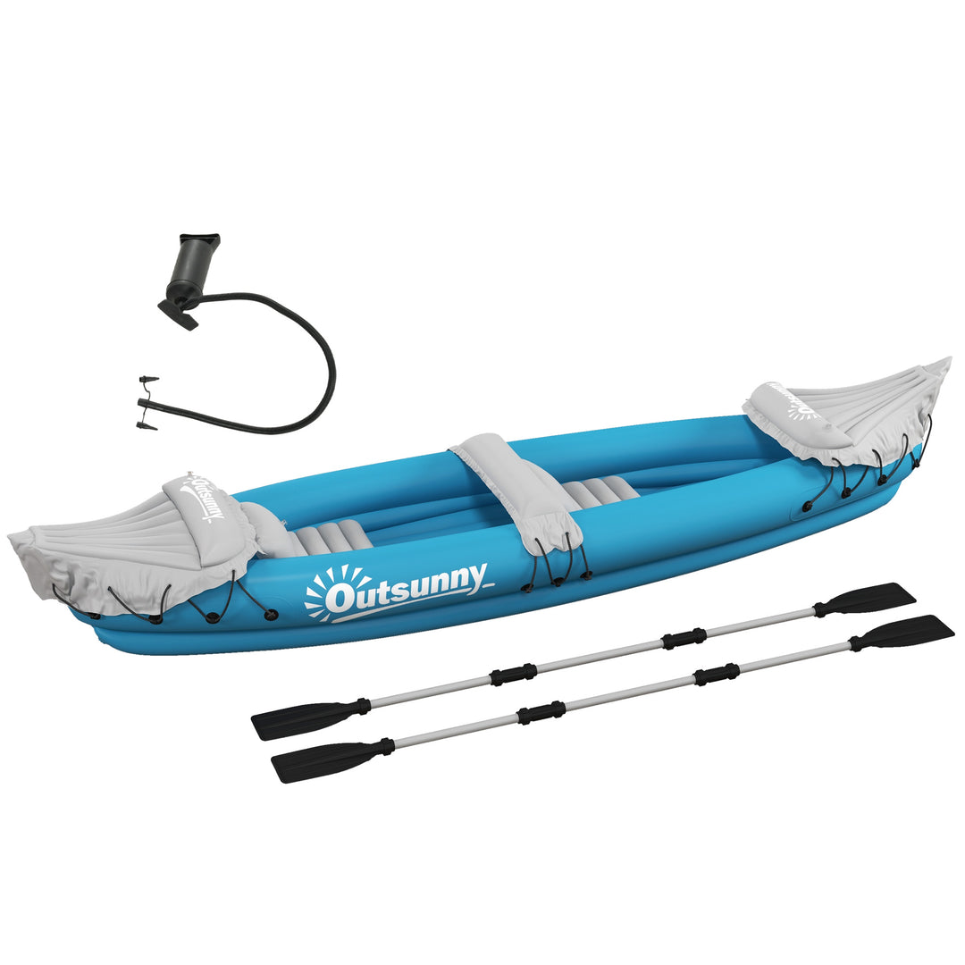 Inflatable Kayak, Two-Person Inflatable Canoe Boat Set with Air Pump, Aluminium Oars, 318 x 80 x 50cm - Blue