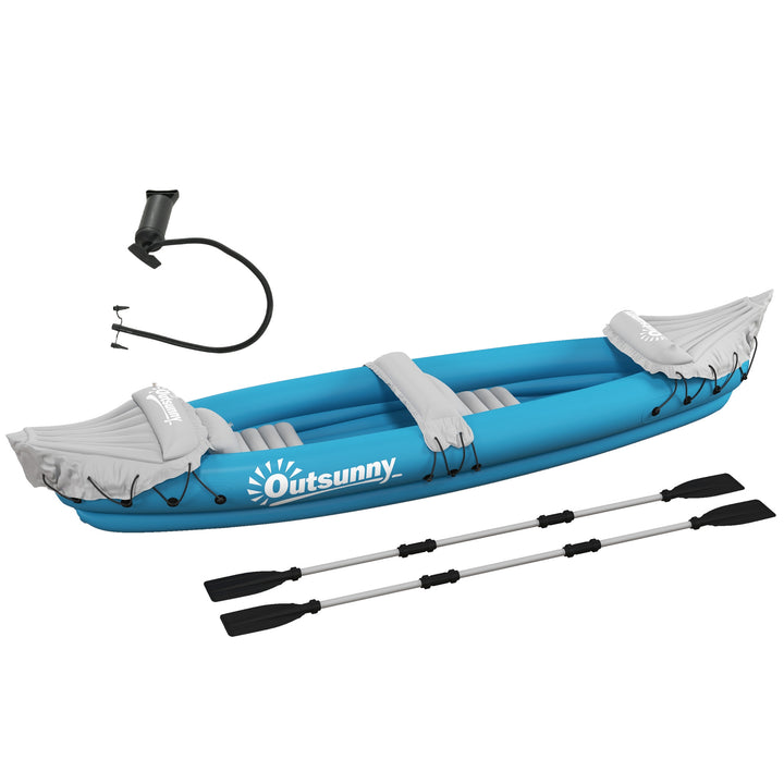 Inflatable Kayak, Two-Person Inflatable Canoe Boat Set with Air Pump, Aluminium Oars, 318 x 80 x 50cm - Blue