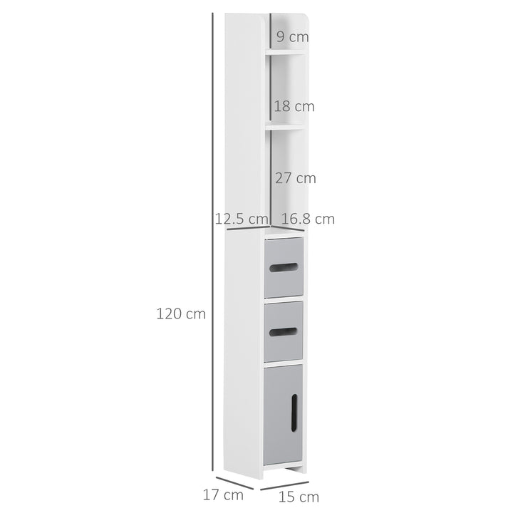 Kleankin Freestanding Bathroom Cabinet, Modern Tall Storage with Open Shelves and 3 Cupboards, for Bedroom Hallway, Grey