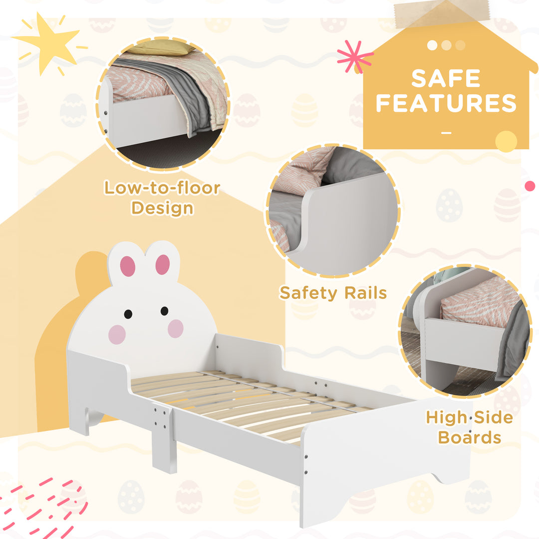 ZONEKIZ Toddler Rabbit Bed Frame, Safe & Sturdy Design, Perfect for Kids' Bedroom, Charming White | Aosom UK