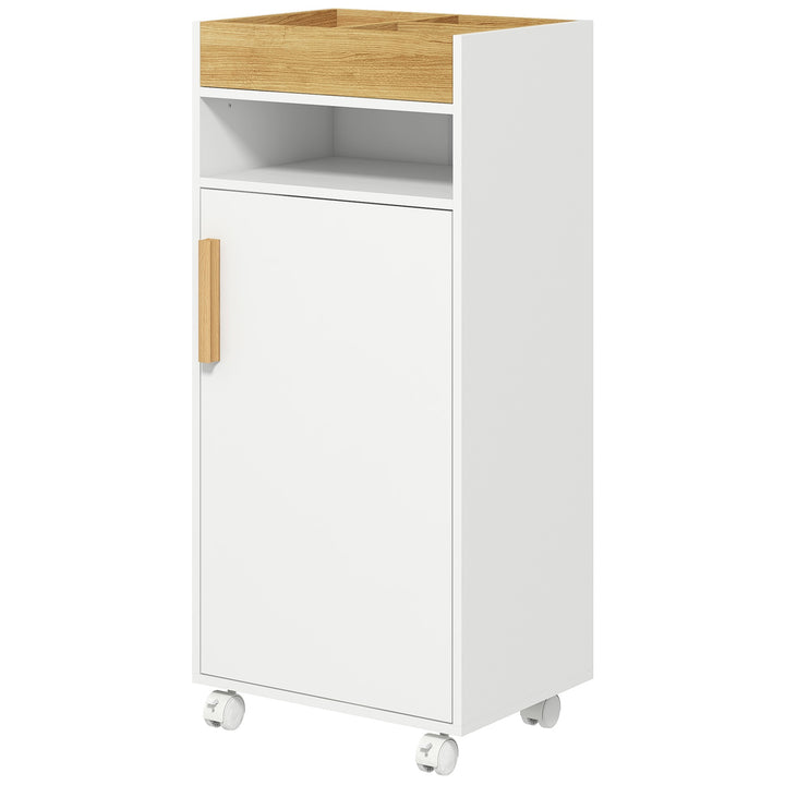 Kleankin Bathroom Cabinet with Wheels, Bathroom Storage Cabinet w/ Cushioned Door, Removable Tray, Open Compartment & Adjustable Shelves | Aosom UK