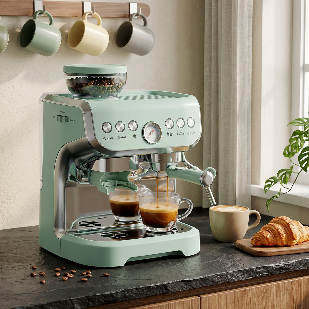 15 Bar Coffee Machine, with Adjustable Grind, Steamer and Accessories 