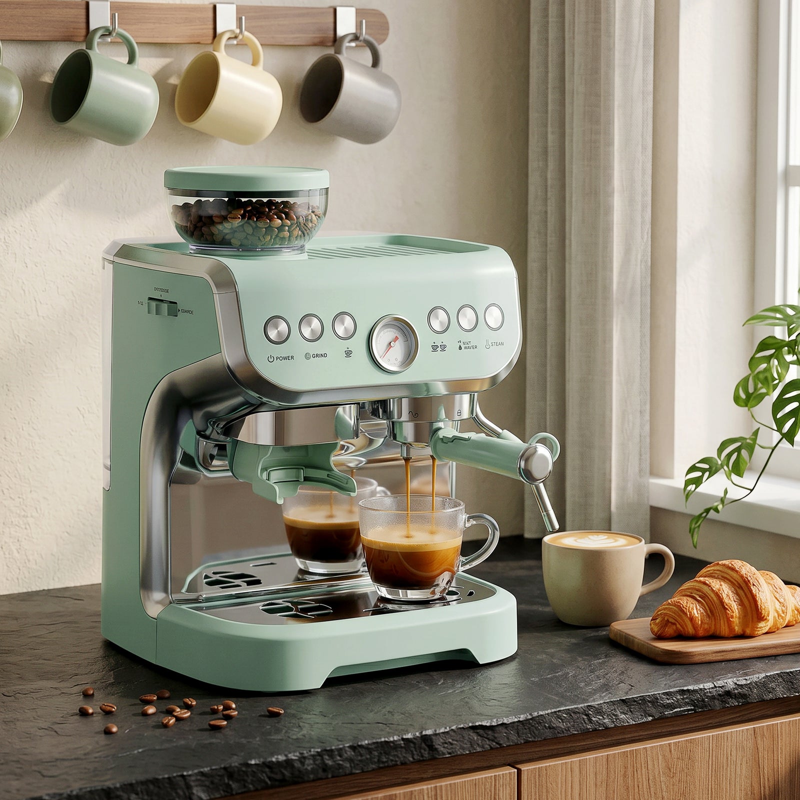 15 Bar Coffee Machine, with Adjustable Grind, Steamer and Accessories 