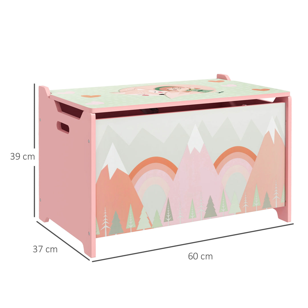 ZONEKIZ Toy Chest, Kids Storage Box with Safety Hinge, Cute Animal Theme, Durable and Spacious, Pink | Aosom UK